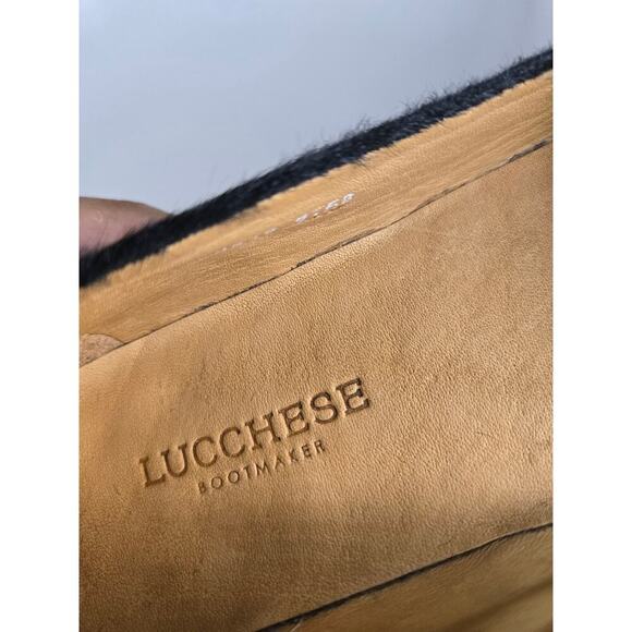 LUCCHESE WOMEN'S BLACK PONY HAIR LEATHER W/ PATENT LEATHER INLAY LOAFER SZ 7.5B - Picture 6 of 8